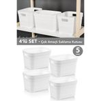 Meleni Home 4 Adet Dekoratif Piramit Saklama Kutusu - Dolap İçi Düzenleyici Çok Amaçlı Organizer 5 Litre Beyaz