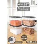 Meleni Home 4 Adet Etiketli Derin Erzak Saklama Kabı - Bakliyat Şeker Un Kabı Gıda Erzak Kutusu 3700 ml Şeffaf