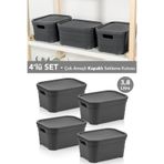 Meleni Home 4 Adet Kapaklı Dekoratif Piramit Saklama Kutusu - Dolap Düzenleyici Organizer 3,8 Litre Antrasit