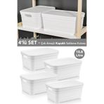 Meleni Home 4 Adet Kapaklı Dekoratif Piramit Saklama Kutusu - Dolap Düzenleyici Organizer Kutu 10,8 Litre Beyaz