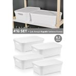 Meleni Home 4 Adet Kapaklı Dekoratif Piramit Saklama Kutusu - Dolap Düzenleyici Organizer Kutu 2,8 Litre Beyaz