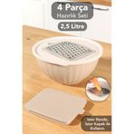 Meleni Home 4 Parça Rendeli Saklama Kabı - 2,5 Lt Çok Amaçlı Kapaklı Çırpma Karıştırma Kabı Bej