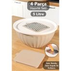 Meleni Home 4 Parça Rendeli Saklama Kabı - 5 Lt Büyük Boy Çok Amaçlı Kapaklı Çırpma Karıştırma Kabı Bej