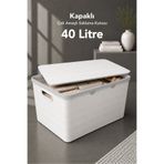 Meleni Home 40Lt Dekoratif Saklama Kutusu - Kapaklı Banyo Mutfak Organizer Dolap içi Düzenleyici Beyaz