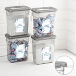 Meleni Home 4'lü Etiketli Deterjan Saklama Kabı Seti - Hava Geçirmez Kapaklı Saklama Kutusu - 4 x 1100 ml