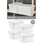 Meleni Home 4'lü Kapaklı Delikli Dekoratif Piramit Saklama Kutusu - Dolap Düzenleyici Organizer 10,8 Lt Beyaz