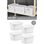 Meleni Home 4'lü Kapaklı Delikli Dekoratif Piramit Saklama Kutusu - Dolap Içi Düzenleyici Organizer 3,8 Lt Beyaz