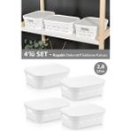 Meleni Home 4'lü Kapaklı Delikli Dekoratif Piramit Saklama Kutusu - Dolap İçi Düzenleyici Organizer 8,2 Lt Beyaz