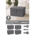 Meleni Home 4'lü Mini Boy Hurç - Çok Amaçlı Organizer Kapaklı Saklama Kutusu 40x30x26cm Antrasit