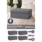 Meleni Home 4'lü Organizer Baza Hurç Seti - Çok Amaçlı Kapaklı Saklama Kutusu 50x40x19cm Antrasit