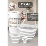 Meleni Home 4'lü Set - 60 Lt Solara Kirli Sepeti Beyaz, Katlanabilir Silikon Çamaşır Sepeti, Su Kovası, Maşrapa