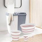 Meleni Home 4'lü Set 90 Lt Bölmeli Kirli Çamaşır Sepeti Katlanabilir Pembe Plastik