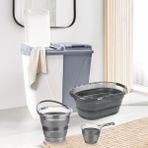 Meleni Home 4'lü Set - 90 Lt Bölmeli Kirli Çamaşır Sepeti Katlanabilir Plastik Akordiyon Su Kovası