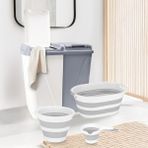 Meleni Home 4'lü Set - 90 Lt İki Bölmeli Kirli Çamaşır Sepeti Katlanabilir Plastik Gri