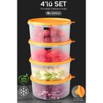 Meleni Home 4'lü Yuvarlak Gıda Saklama Kabı Seti - Organizer Düzenleyici Erzak Kabı 4X1200ML Turuncu