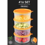 Meleni Home 4'lü Yuvarlak Gıda Saklama Kabı Seti - Organizer Düzenleyici Erzak Kabı 4X600ML Turuncu