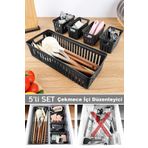 Meleni Home 5 Parça Modüler Çekmece İçi Organizer Set - Banyo Mutfak Makyaj Aksesuar Ofis Düzenleyici Siyah