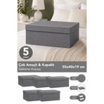 Meleni Home 5'li Organizer Baza Hurç Seti - Çok Amaçlı Kapaklı Saklama Kutusu 50x40x19cm Antrasit