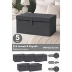 Meleni Home 5'li Set Mega Boy Hurç - Çok Amaçlı Organizer Kapaklı Saklama Kutusu 60x40x30cm Antrasit