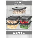 Meleni Home 5'li Trendy Buzdolabı Düzenleyici - Mikrodalga ve Difrize Uygun Organizer Saklama Difriz Kabı 2700ML - 2,7 lt - Şeffaf