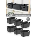 Meleni Home 6 Adet Dekoratif Piramit Saklama Kutusu - Dolap Içi Düzenleyici Organizer Kutu 3,8 Litre Antrasit