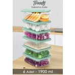 Meleni Home 6 Adet Dikdörtgen Erzak Saklama Kabı - Mikrodalgaya Uygun Düzenleyici Organizer 1900ML Yeşil