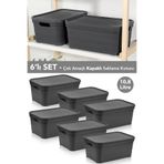 Meleni Home 6 Adet Kapaklı Dekoratif Piramit Saklama Kutusu - Dolap Düzenleyici Organizer 10,8 Litre Antrasit