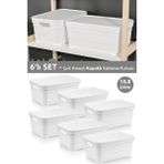 Meleni Home 6 Adet Kapaklı Dekoratif Piramit Saklama Kutusu - Dolap Düzenleyici Organizer Kutu 10,8 Litre Beyaz