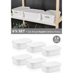 Meleni Home 6 Adet Kapaklı Dekoratif Piramit Saklama Kutusu - Dolap Düzenleyici Organizer Kutu 8,2 Litre Beyaz