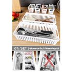 Meleni Home 6 Parça Modüler Çekmece İçi Organizer Set - Banyo Mutfak Makyaj Aksesuar Ofis Düzenleyici Beyaz