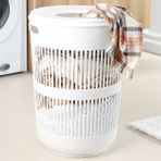 Meleni Home 60 Litre Beyaz Yuvarlak Kirli Sepeti - Kapak Detaylı Banyo Düzenleyici Plastik