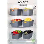 Meleni Home 6'lı 3800 ml Buzdolabı Düzenleyici - Mutfak Banyo Dekoratif Dolap Içi Çok Amaçlı Organizer Antrasit - 3,8 lt