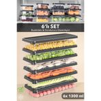 Meleni Home 6'lı Buzdolabı Düzenleyici Buzluk Saklama Kabı Mikrodalga Difrize Uygun Organizer Antrasit 1300ml