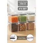 Meleni Home 6'lı Pure Dikdörtgen Saklama Kabı - Contalı Hava Almaz Şeffaf Mika Un Erzak Bakliyat Kabı 1500 ml - Beyaz