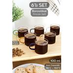 Meleni Home 6'lı Renkli Kulplu Kahve Fincan Takımı - Borosilikat Cam Espresso Kahve Bardağı 100 ml