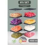 Meleni Home 8'li Derin Mikrodalga Uyumlu Organizer Set Düzenleyici Gıda Erzak Saklama Kabı 1100ML Antrasit