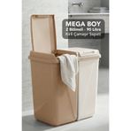 Meleni Home 90 Lt İki Bölmeli Kirli Çamaşır Sepeti - Mega Duo Banyo Çamaşır Sepeti Renkliler & Beyazlar Latte