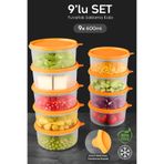 Meleni Home 9'lu Yuvarlak Gıda Saklama Kabı Seti - Organizer Düzenleyici Erzak Kabı 9X600ML Turuncu