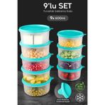 Meleni Home 9'lu Yuvarlak Gıda Saklama Kabı Seti - Organizer Düzenleyici Erzak Kabı 9X600ML Yeşil