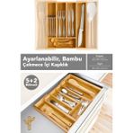 Meleni Home Ayarlanabilir Bambu Kaşıklık - Uzayabilen Kaşık Bıçak Düzenleyici Organizer Çekmece İçi Kaşıklık