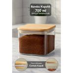 Meleni Home Bambu Kapak Aura Kare Saklama Kabı - 700 ml Vakumlu Hava Almaz Kapak Kahve Çay Baharat Kabı