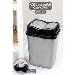 Meleni Home Çift Kapaklı Plastik Çöp Kovası - Ev Ofis Banyo Mutfak Çöp Kovası Gri 10 Litre