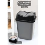 Meleni Home Çift Kapaklı Plastik Çöp Kovası - Ev Ofis Banyo Mutfak Çöp Kovası Gri 20 Litre