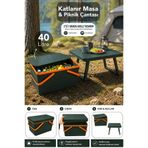 Meleni Home Dekoratif Piknik Seti -40Lt Kamp Piknik Yemek Taşıma Sepeti ve Katlanabilir Piknik Masası Koyu Yeşil