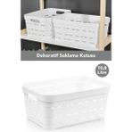 Meleni Home Delikli Dekoratif Piramit Saklama Kutusu - Dolap İçi Düzenleyici Organizer Kutu 10,8 Lt Beyaz