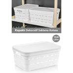 Meleni Home Kapaklı Delikli Dekoratif Piramit Saklama Kutusu - Dolap Düzenleyici Organizer 10,8 Lt Beyaz