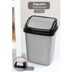 Meleni Home Kapaklı Plastik Çöp Kovası - Ev Ofis Banyo Mutfak Çöp Kovası Gri 10 Litre