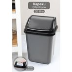 Meleni Home Kapaklı Plastik Çöp Kovası - Ev Ofis Banyo Mutfak Çöp Kovası Gri 20 Litre