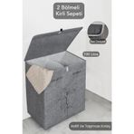 Meleni Home Keçe Deri 2 Bölmeli Çamaşır Kirli Sepeti Çok Amaçlı Katlanır Oyuncak Saklama Hurcu Gri 53X33X60 cm