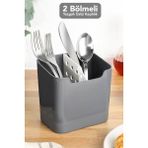 Meleni Home Luna Tezgah Üstü Kaşıklık - Bölmeli Kepçe Kaşık Bıçak Standı Düzenleyici Mutfak Organizer Gri